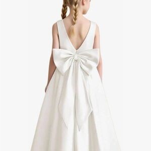 Ivory Satin Girls' Formal Dress with Oversized Back Bow